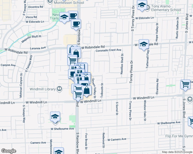 map of restaurants, bars, coffee shops, grocery stores, and more near 6753 Carlisle Grove Avenue in Las Vegas