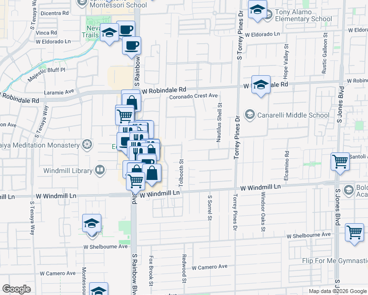 map of restaurants, bars, coffee shops, grocery stores, and more near 7906 Tolbooth Street in Las Vegas