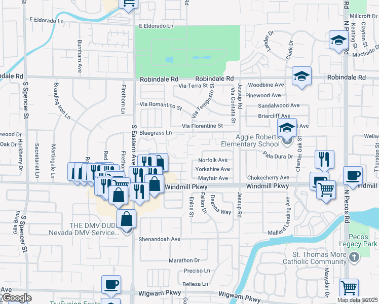 map of restaurants, bars, coffee shops, grocery stores, and more near 2755 Carnation Lane in Henderson