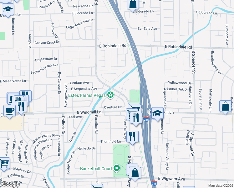 map of restaurants, bars, coffee shops, grocery stores, and more near 7970 South Counterpoint Lane in Las Vegas