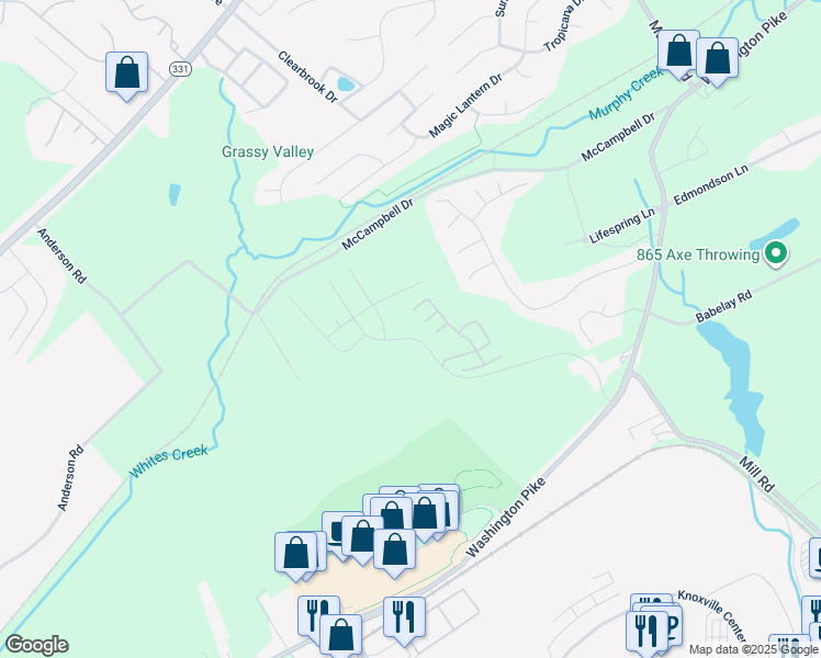 map of restaurants, bars, coffee shops, grocery stores, and more near 5610 Anderson View Way in Knoxville