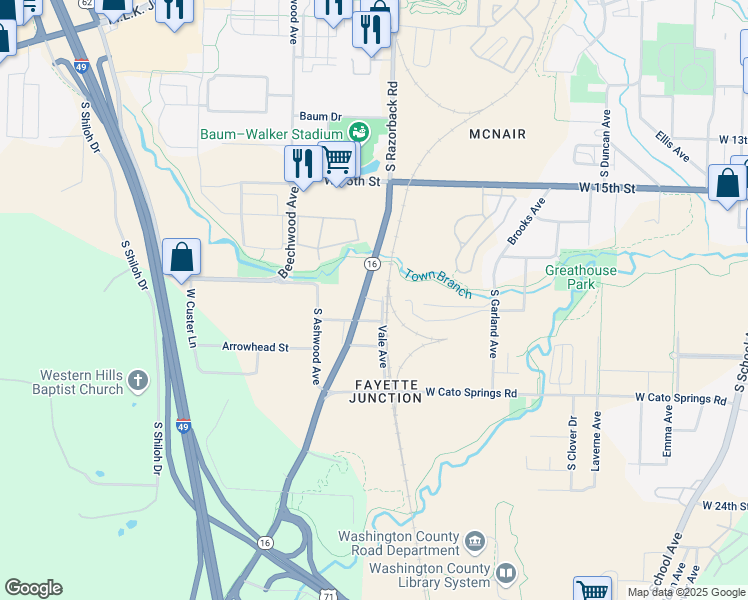 map of restaurants, bars, coffee shops, grocery stores, and more near 1429 West Netherland Way in Fayetteville
