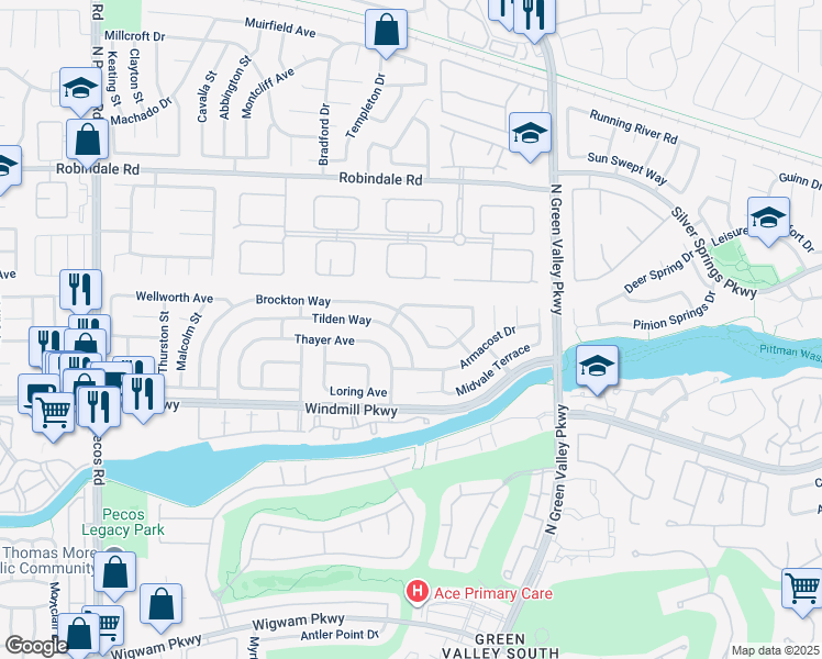 map of restaurants, bars, coffee shops, grocery stores, and more near 2317 Brockton Way in Henderson