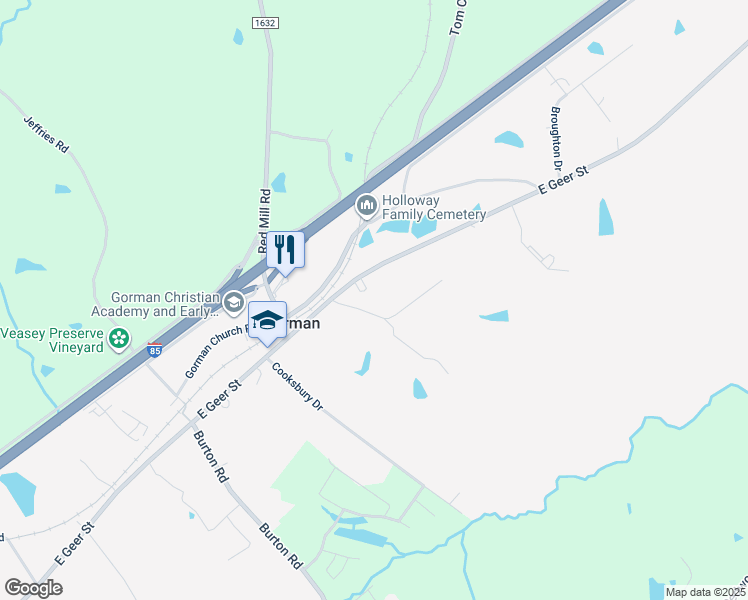 map of restaurants, bars, coffee shops, grocery stores, and more near 3511 Gooch Road in Durham