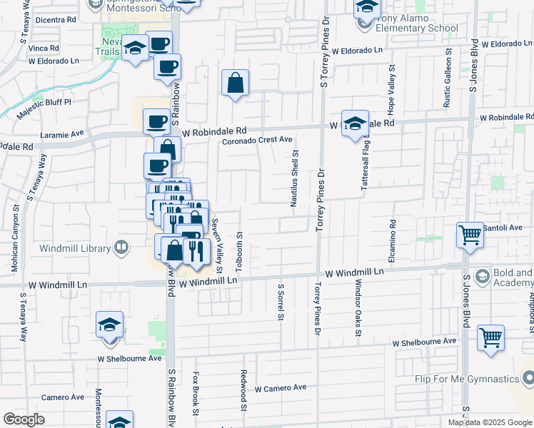 map of restaurants, bars, coffee shops, grocery stores, and more near 6640 Chimes Tower Avenue in Las Vegas