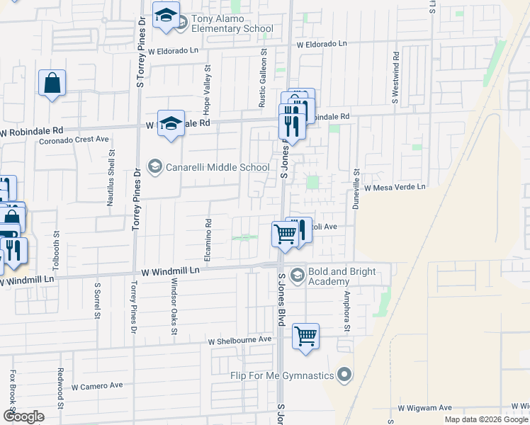 map of restaurants, bars, coffee shops, grocery stores, and more near 6148 Windmill Island Avenue in Las Vegas