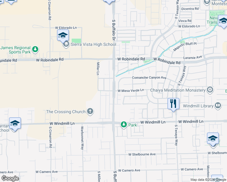 map of restaurants, bars, coffee shops, grocery stores, and more near 7899 South Buffalo Drive in Las Vegas