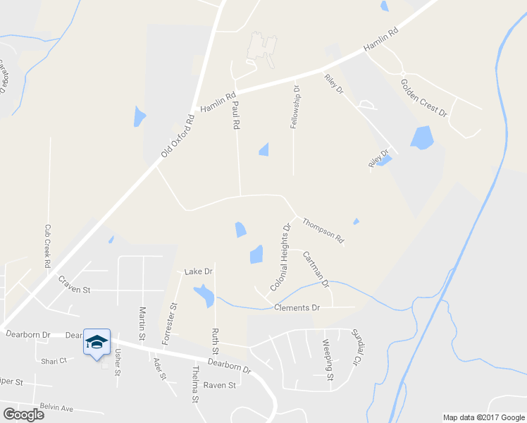 map of restaurants, bars, coffee shops, grocery stores, and more near 1210 Thompson Road in Durham