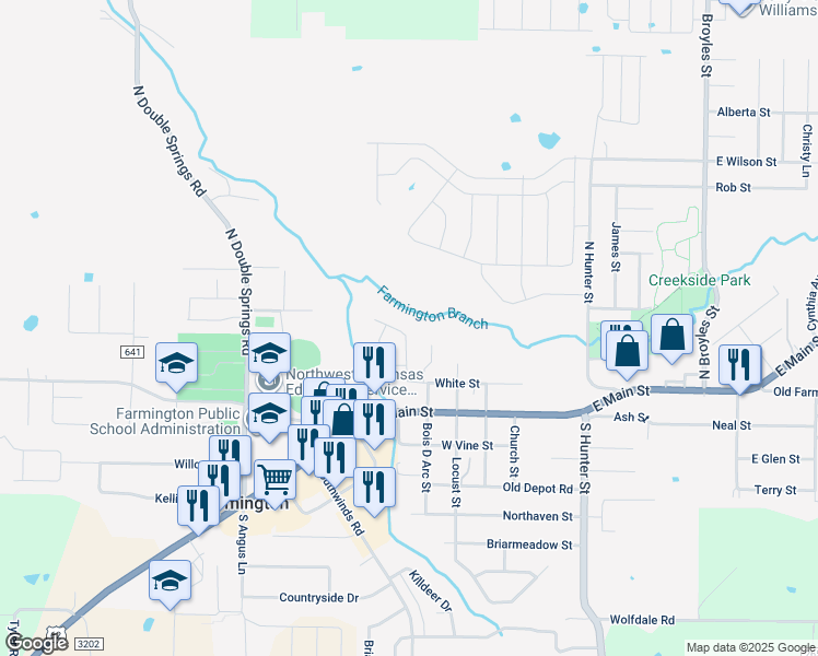 map of restaurants, bars, coffee shops, grocery stores, and more near 44 Saint John Place in Farmington