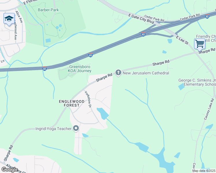 map of restaurants, bars, coffee shops, grocery stores, and more near 2517 Glen Burnie Drive in Greensboro