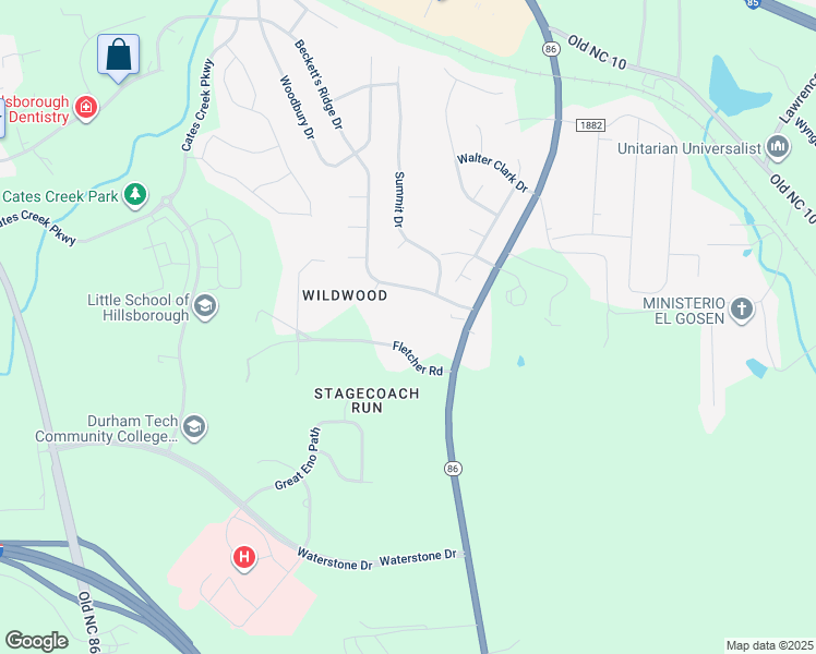 map of restaurants, bars, coffee shops, grocery stores, and more near 814 Fletcher Road in Hillsborough