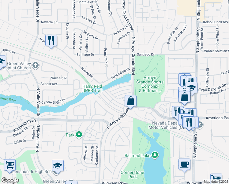 map of restaurants, bars, coffee shops, grocery stores, and more near 1630 Colloquium Drive in Henderson