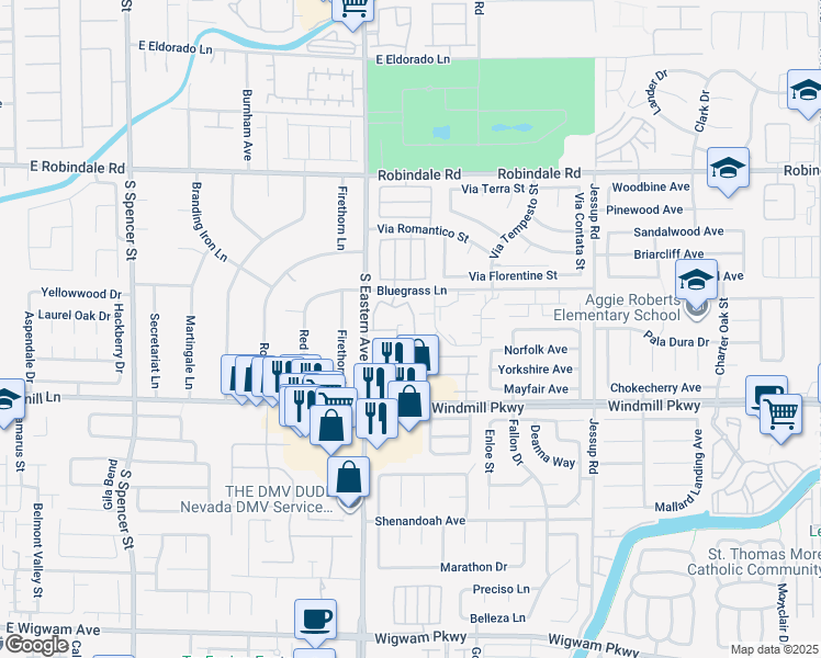 map of restaurants, bars, coffee shops, grocery stores, and more near 2975 Bluegrass Lane in Henderson