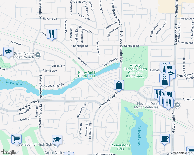 map of restaurants, bars, coffee shops, grocery stores, and more near 1641 Xanadu Drive in Henderson