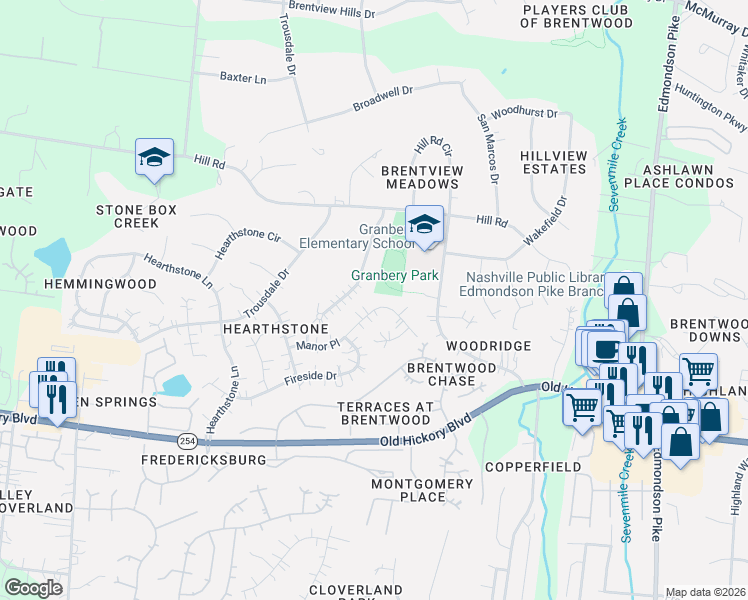 map of restaurants, bars, coffee shops, grocery stores, and more near 6024 Manor Place in Brentwood