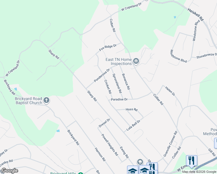 map of restaurants, bars, coffee shops, grocery stores, and more near 8224 Whippoorwill Dr in Powell