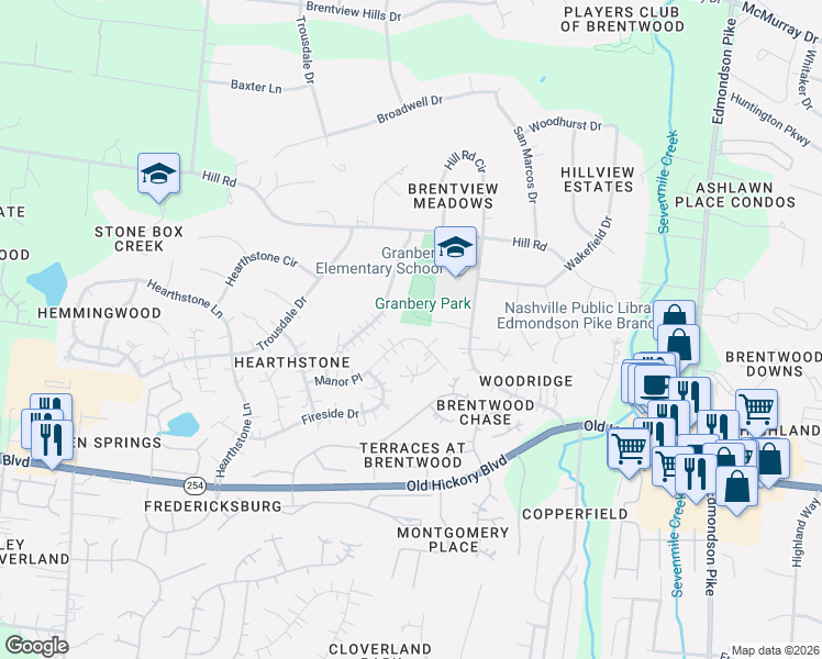 map of restaurants, bars, coffee shops, grocery stores, and more near 6024 Manor Place in Brentwood