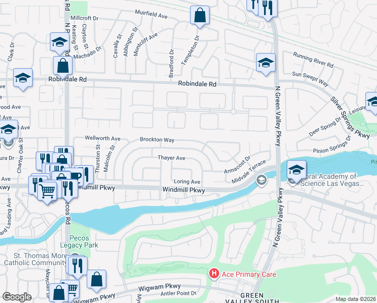 map of restaurants, bars, coffee shops, grocery stores, and more near 2346 Tilden Way in Henderson