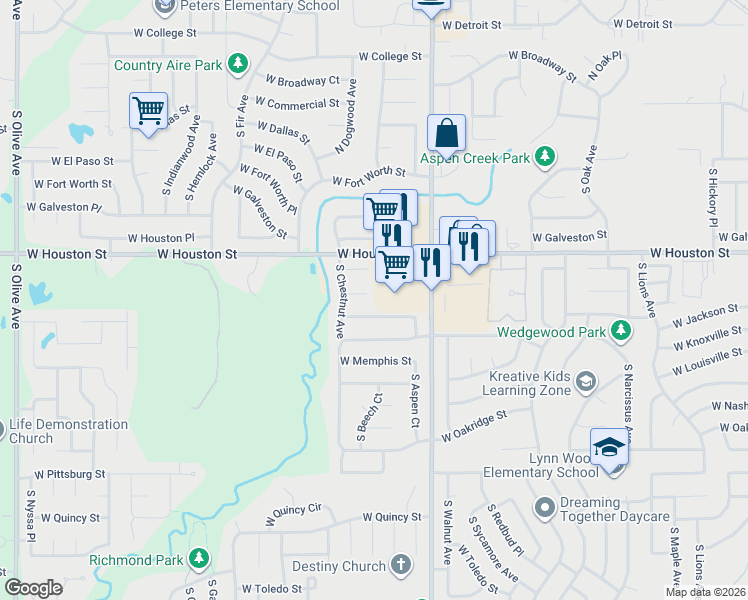 map of restaurants, bars, coffee shops, grocery stores, and more near 2316 West Jackson Street in Broken Arrow