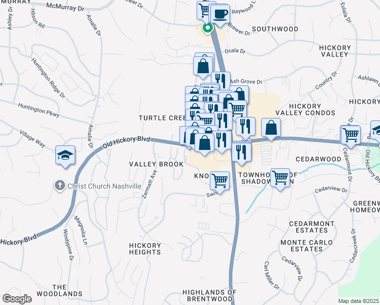 map of restaurants, bars, coffee shops, grocery stores, and more near 15131 Old Hickory Boulevard in Nashville