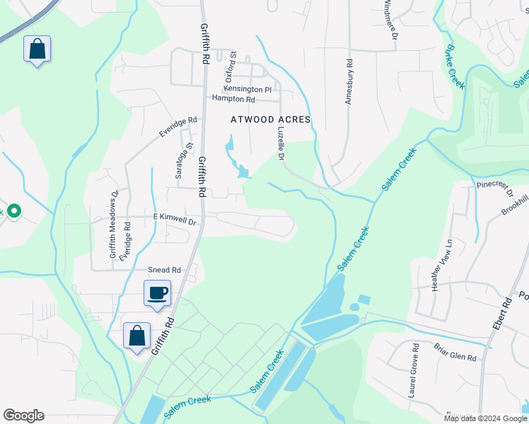 map of restaurants, bars, coffee shops, grocery stores, and more near 3233 Hyde Place Circle in Winston-Salem