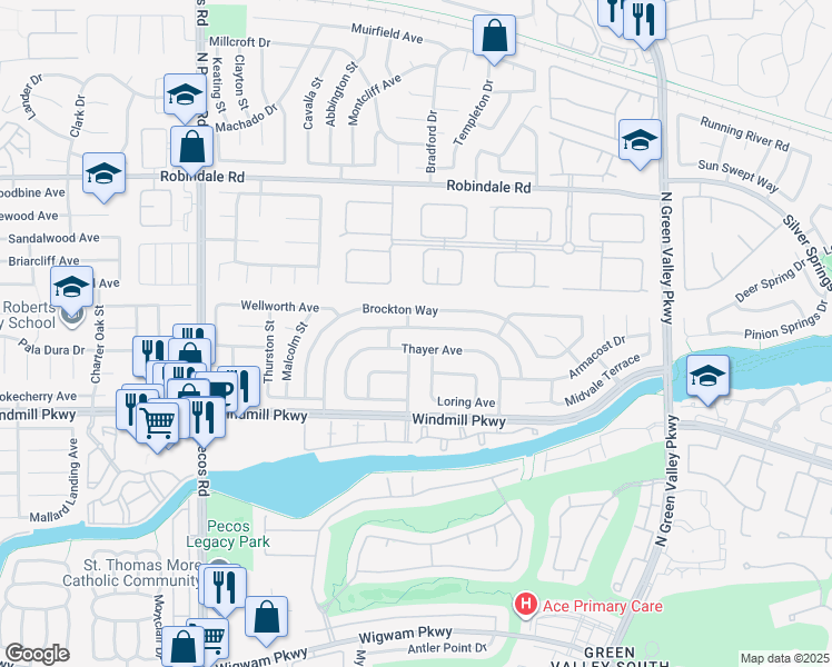 map of restaurants, bars, coffee shops, grocery stores, and more near 2361 Tilden Way in Henderson