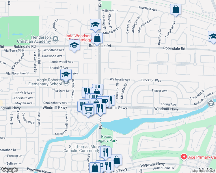 map of restaurants, bars, coffee shops, grocery stores, and more near 2537 Carmona Circle in Henderson