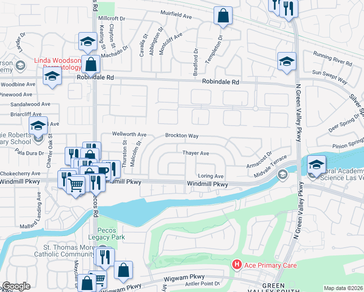 map of restaurants, bars, coffee shops, grocery stores, and more near 2367 Tilden Way in Henderson