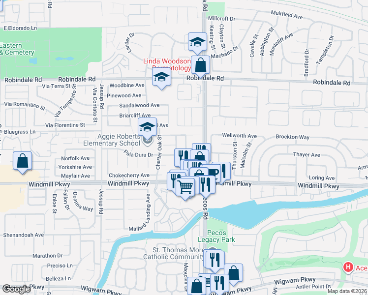 map of restaurants, bars, coffee shops, grocery stores, and more near 228 Carolina Laurel Street in Henderson