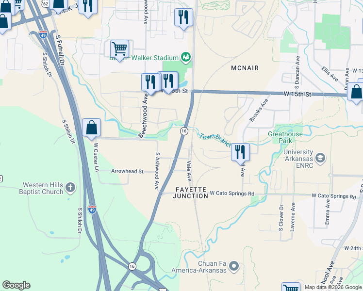 map of restaurants, bars, coffee shops, grocery stores, and more near 1429 West Netherland Way in Fayetteville