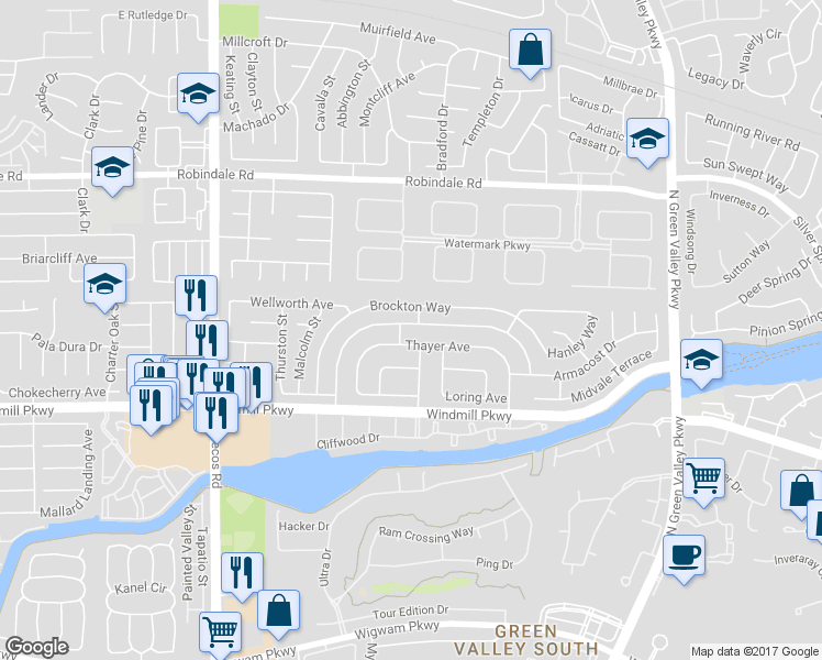map of restaurants, bars, coffee shops, grocery stores, and more near 2367 Tilden Way in Henderson