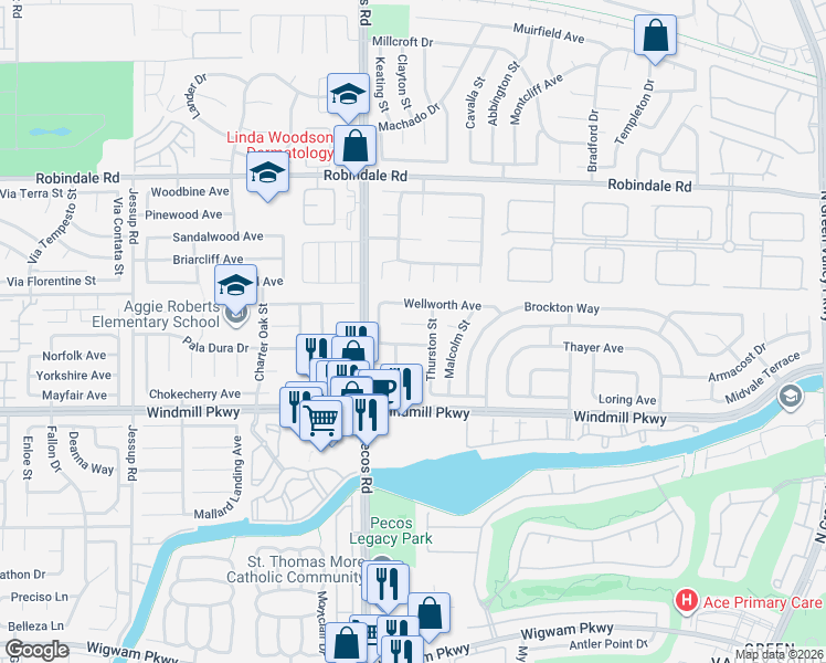 map of restaurants, bars, coffee shops, grocery stores, and more near 2531 Carmona Circle in Henderson