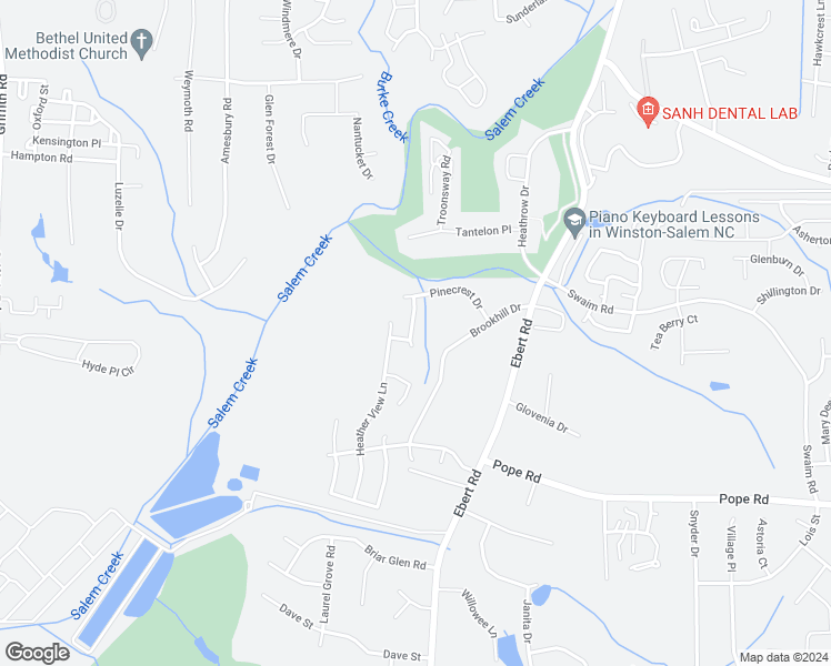 map of restaurants, bars, coffee shops, grocery stores, and more near 3765 Poplar Valley Lane in Winston-Salem