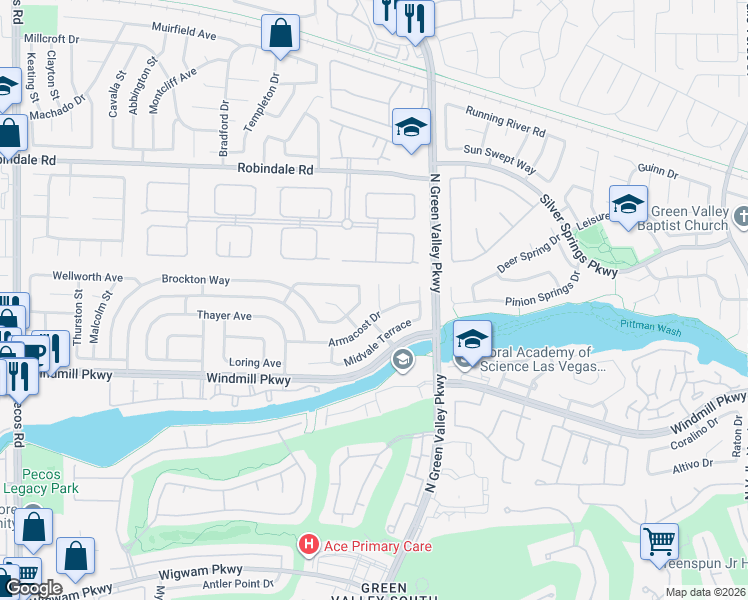 map of restaurants, bars, coffee shops, grocery stores, and more near 241 Elkins Circle in Henderson