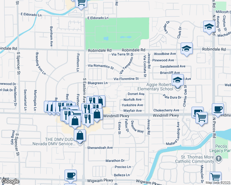 map of restaurants, bars, coffee shops, grocery stores, and more near 2766 Carnation Lane in Henderson