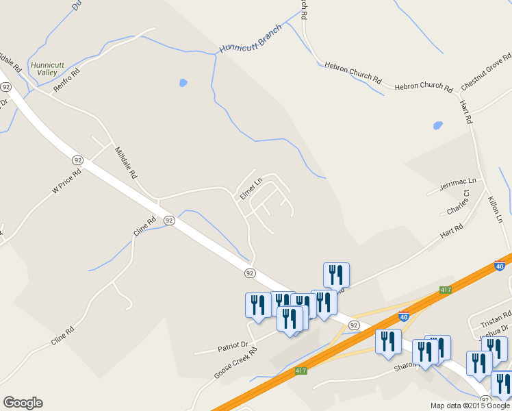 map of restaurants, bars, coffee shops, grocery stores, and more near 1011 Milldale Square Road in Dandridge