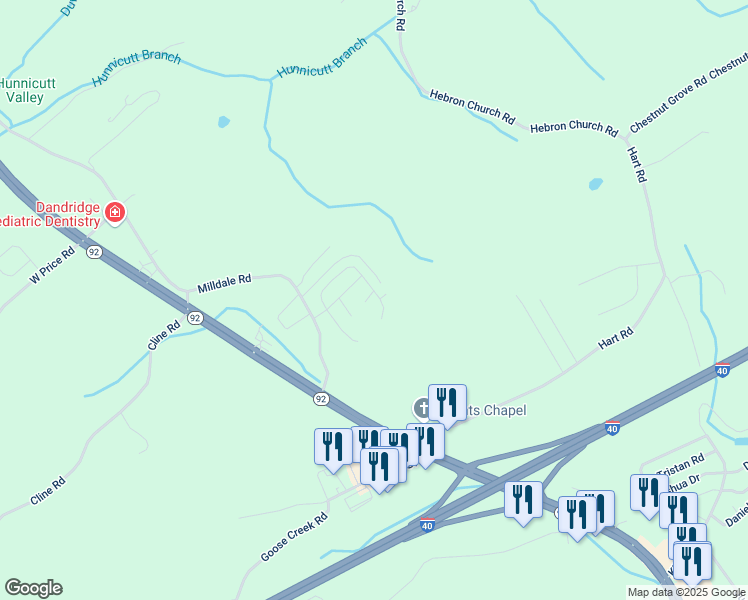 map of restaurants, bars, coffee shops, grocery stores, and more near 1117 Case View Road in Dandridge