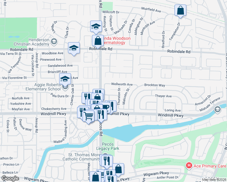 map of restaurants, bars, coffee shops, grocery stores, and more near 2531 Carmona Circle in Henderson