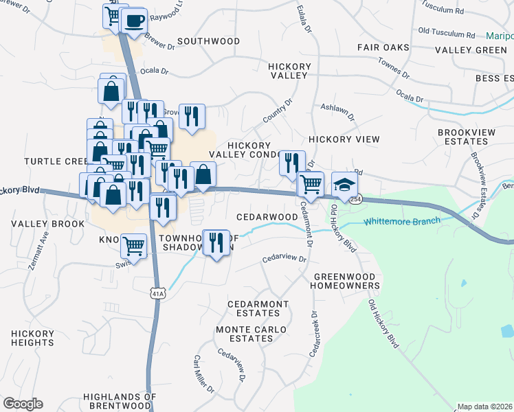 map of restaurants, bars, coffee shops, grocery stores, and more near 711 Apple Court in Nashville