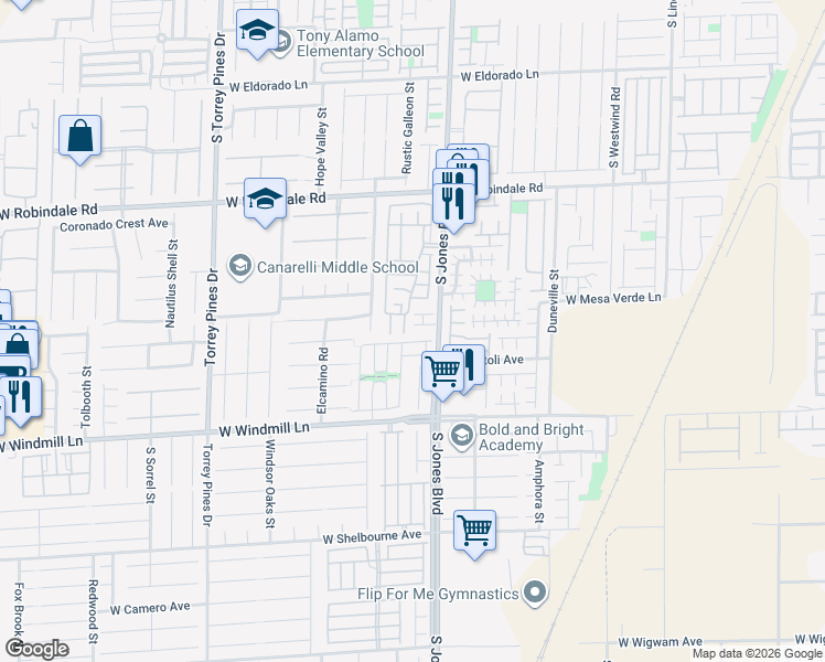 map of restaurants, bars, coffee shops, grocery stores, and more near 6149 Mineral Mound Avenue in Las Vegas