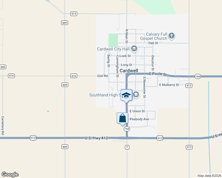 map of restaurants, bars, coffee shops, grocery stores, and more near Eldridge St in Cardwell