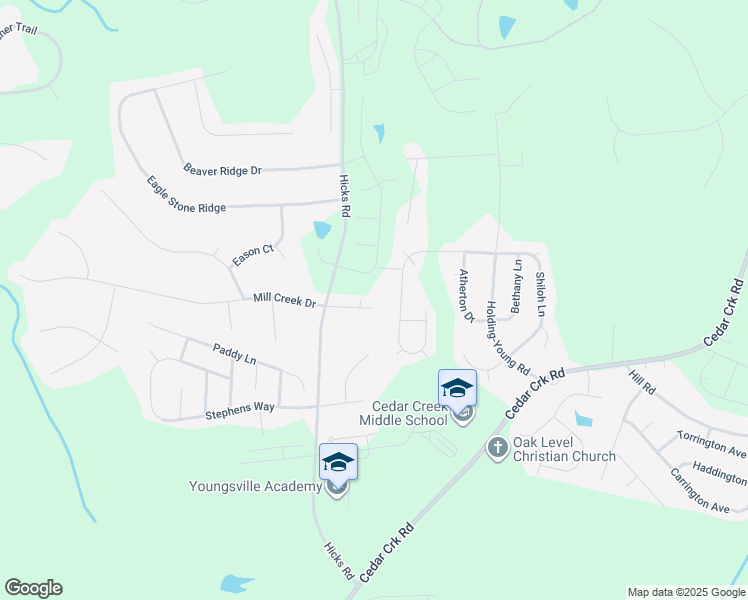 map of restaurants, bars, coffee shops, grocery stores, and more near 117 Kerigon Lane in Youngsville