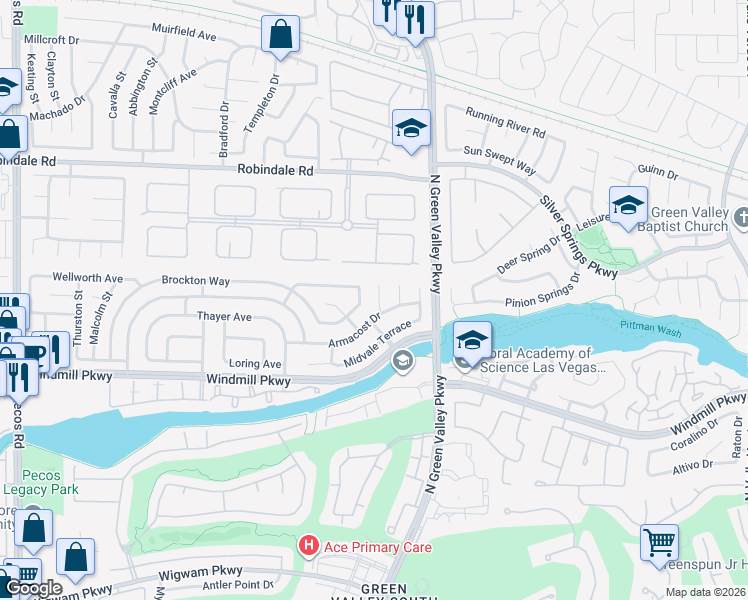 map of restaurants, bars, coffee shops, grocery stores, and more near 241 Elkins Circle in Henderson