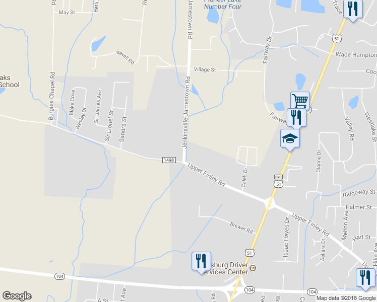 map of restaurants, bars, coffee shops, grocery stores, and more near 50 Jenkinsville-Jamestown Road in Dyersburg
