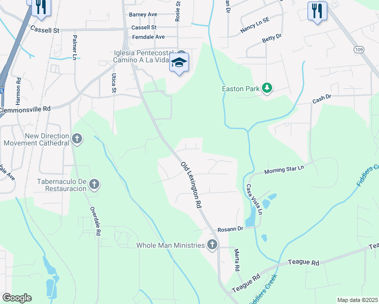 map of restaurants, bars, coffee shops, grocery stores, and more near 612 Kingsberry Park Drive in Winston-Salem