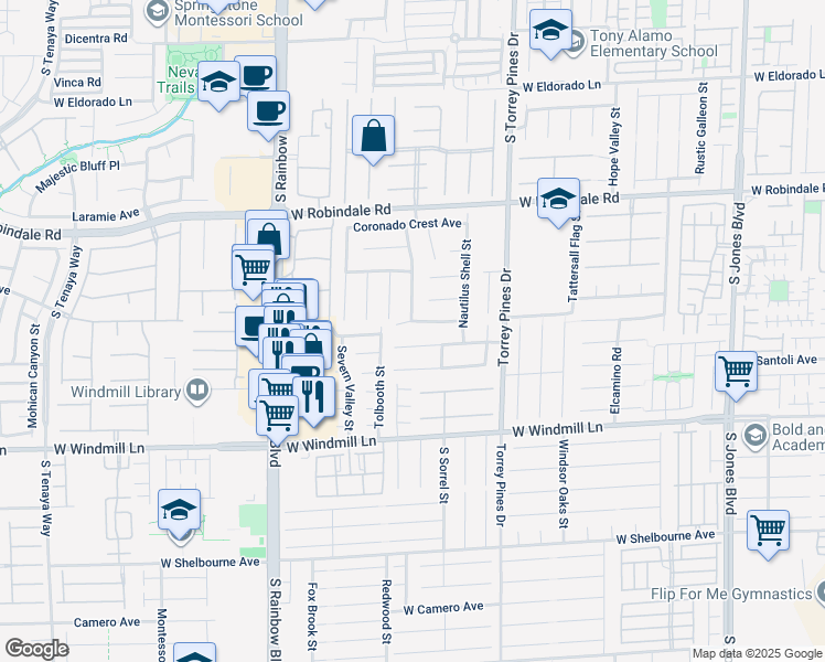 map of restaurants, bars, coffee shops, grocery stores, and more near 6657 Shadow Cove Avenue in Las Vegas