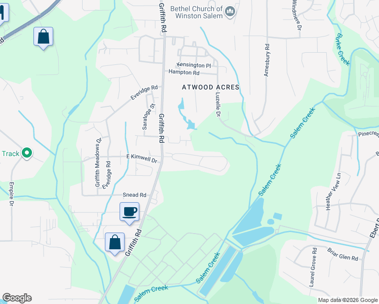 map of restaurants, bars, coffee shops, grocery stores, and more near 3293 Hyde Place Circle in Winston-Salem