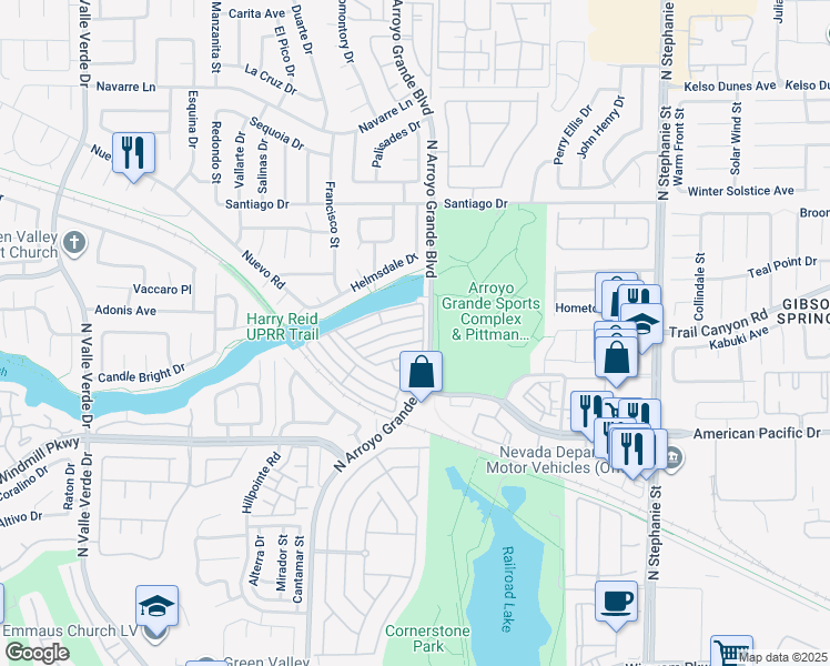 map of restaurants, bars, coffee shops, grocery stores, and more near 1603 Colloquium Drive in Henderson