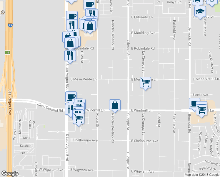 map of restaurants, bars, coffee shops, grocery stores, and more near 7965 Rancho Destino Road in Las Vegas