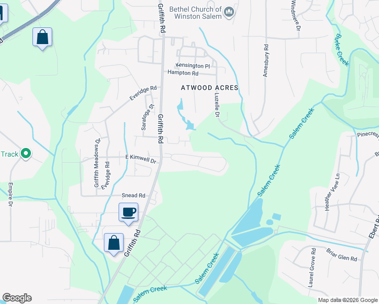 map of restaurants, bars, coffee shops, grocery stores, and more near 3293 Hyde Place Circle in Winston-Salem